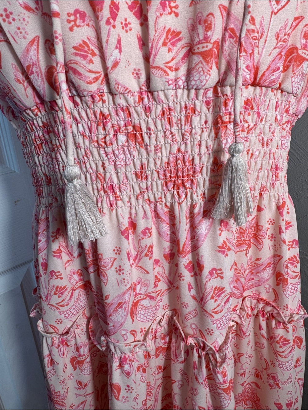 Sail to Sable Pink Floral Smocked Waist Midi/Maxi Dress Large MSRP $169 - Picture 5 of 8
